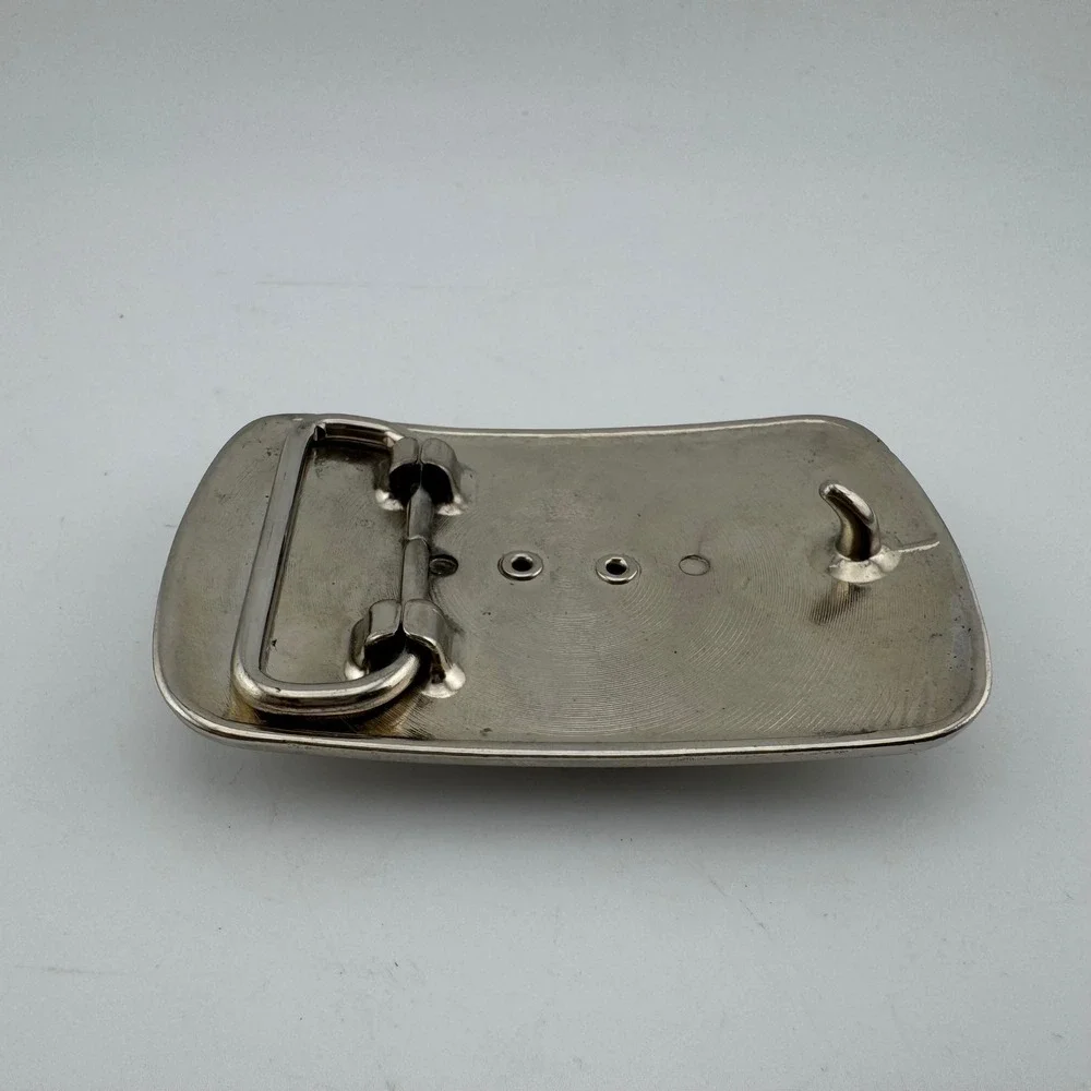 Belt Buckle Silver Tone Dendritic Agate Western Leaf Engraved